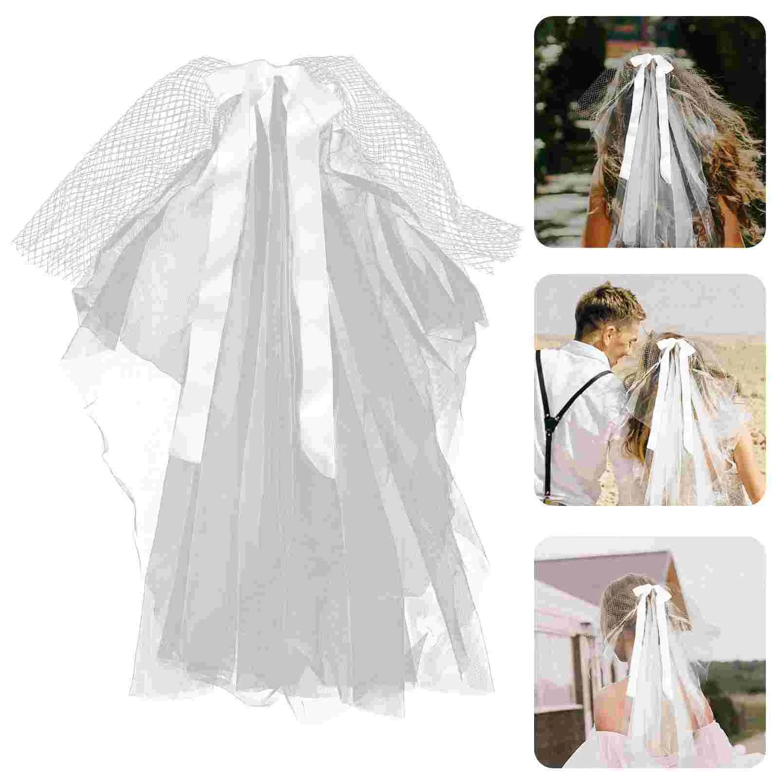 

Bachelorette Outfit Bride Party Veil Headgear White Bridal Wedding Dress Mesh Long Veils Brides