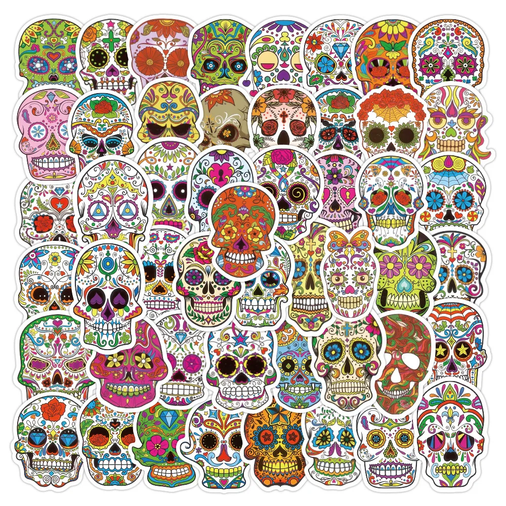 

50pcs Skeleton Head Sticker Laptops Computers Skateboards Guitar Luggage Car Halloween skull Cool Stickers for Adults&Teens
