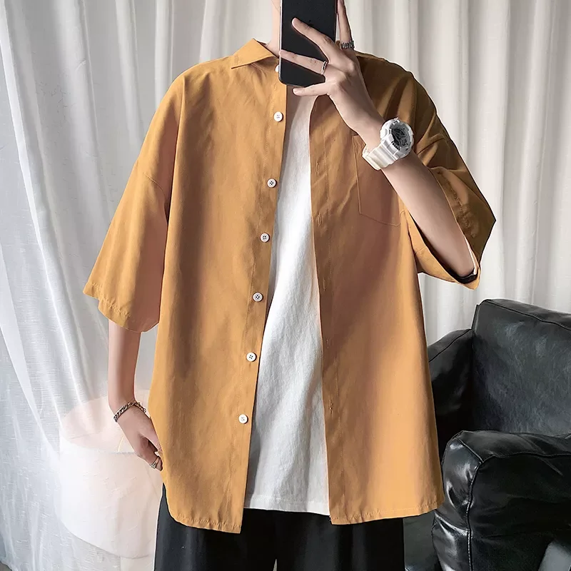 

Summer Harajuku Causal Short Sleeve Men's Shirt Streetwear Solid Color Half Sleeve Mens Shirts
