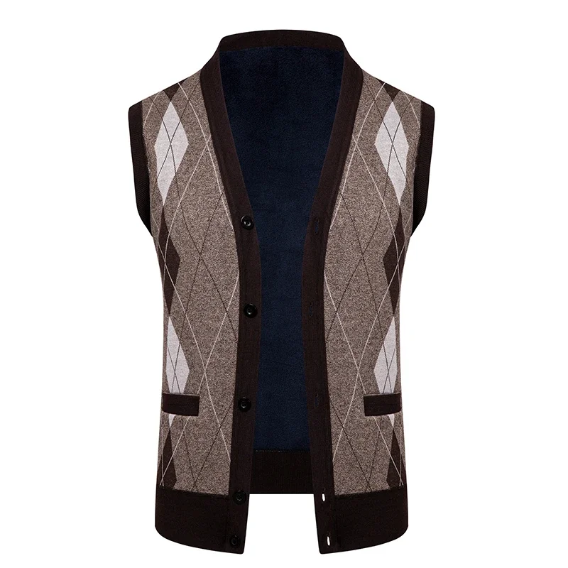 Осень-зима мужской флисовый вязаный свитер жилет тонкий v-образный вырез модное