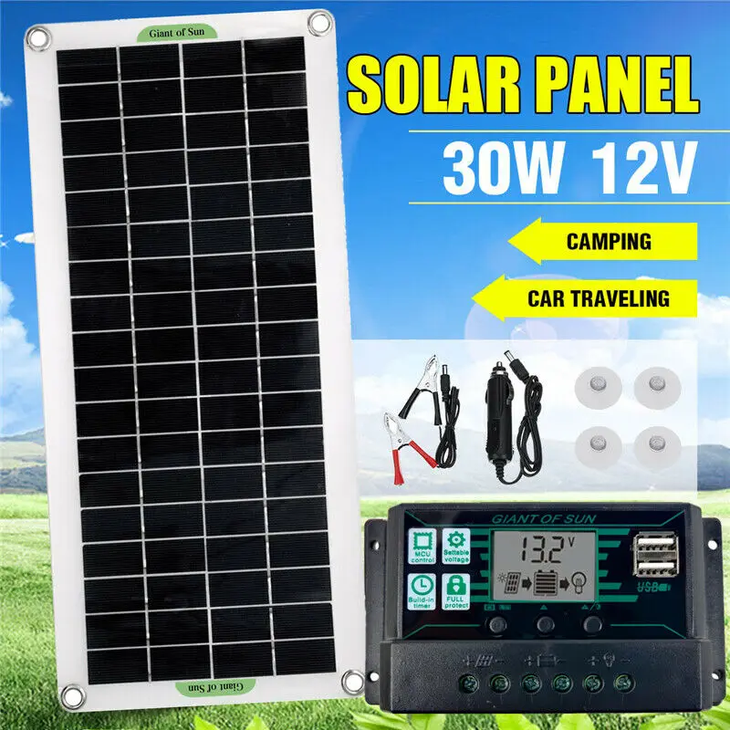

30 Вт портативная солнечная панель 12 В для автомобиля, фургона, лодки, каравана, жилого дома, зарядное устройство