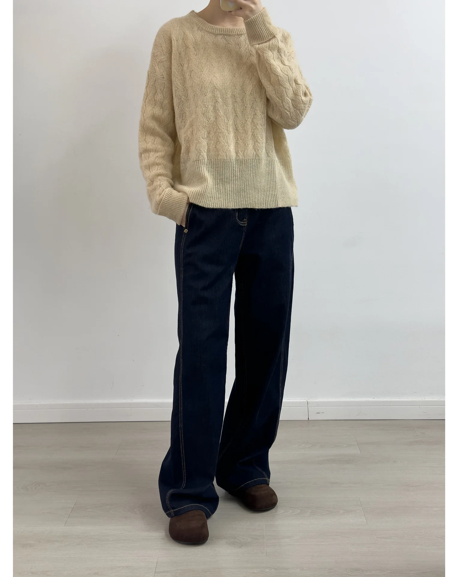 2024 M + новый вязаный свитер из пряжи со звездами и высокой талией свободный