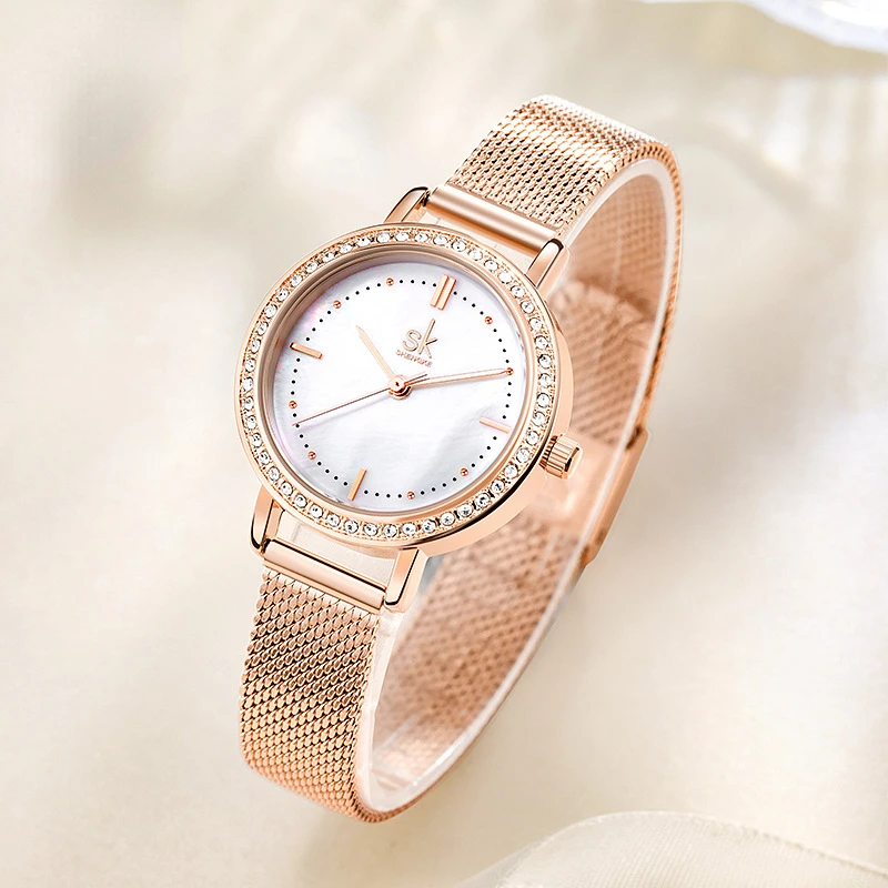 Alloy ladies watch round dial light luxury fashion elegant temperament mesh belt women's watch enlarge