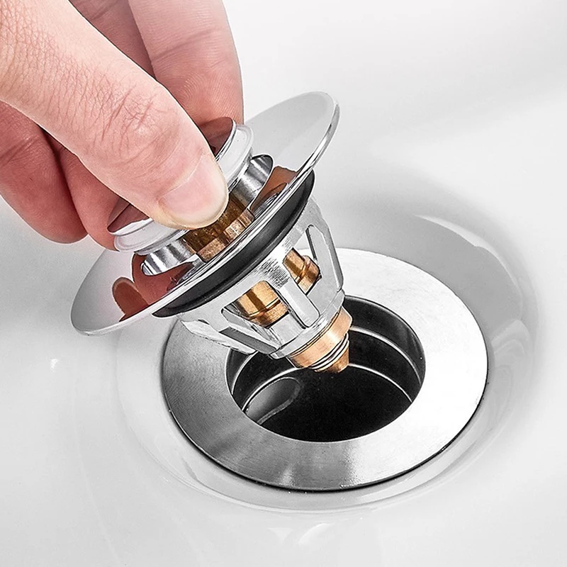 

Stainless Steel Bounce Core Push-type Drain Filter Universal Wash Basin Push-type Hair Catcher Sink Bathtub Plug Trap