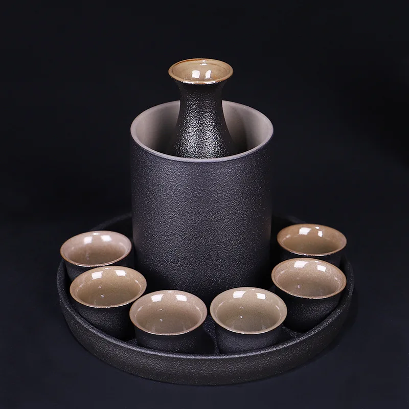 

9pcs Retro Japanese Sake Set Ceramic Flagon Liquor Cup 1 Pot 4 Cups Home Bar White Wine Creative Drinkware Gifts