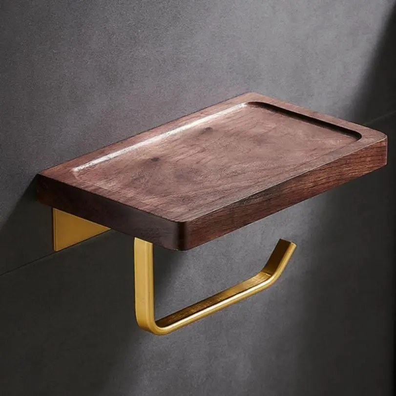 bathroom accessories paper holder gold and walnut wood paper towel holder tissue rack toilet paper holder phone holder free global shipping