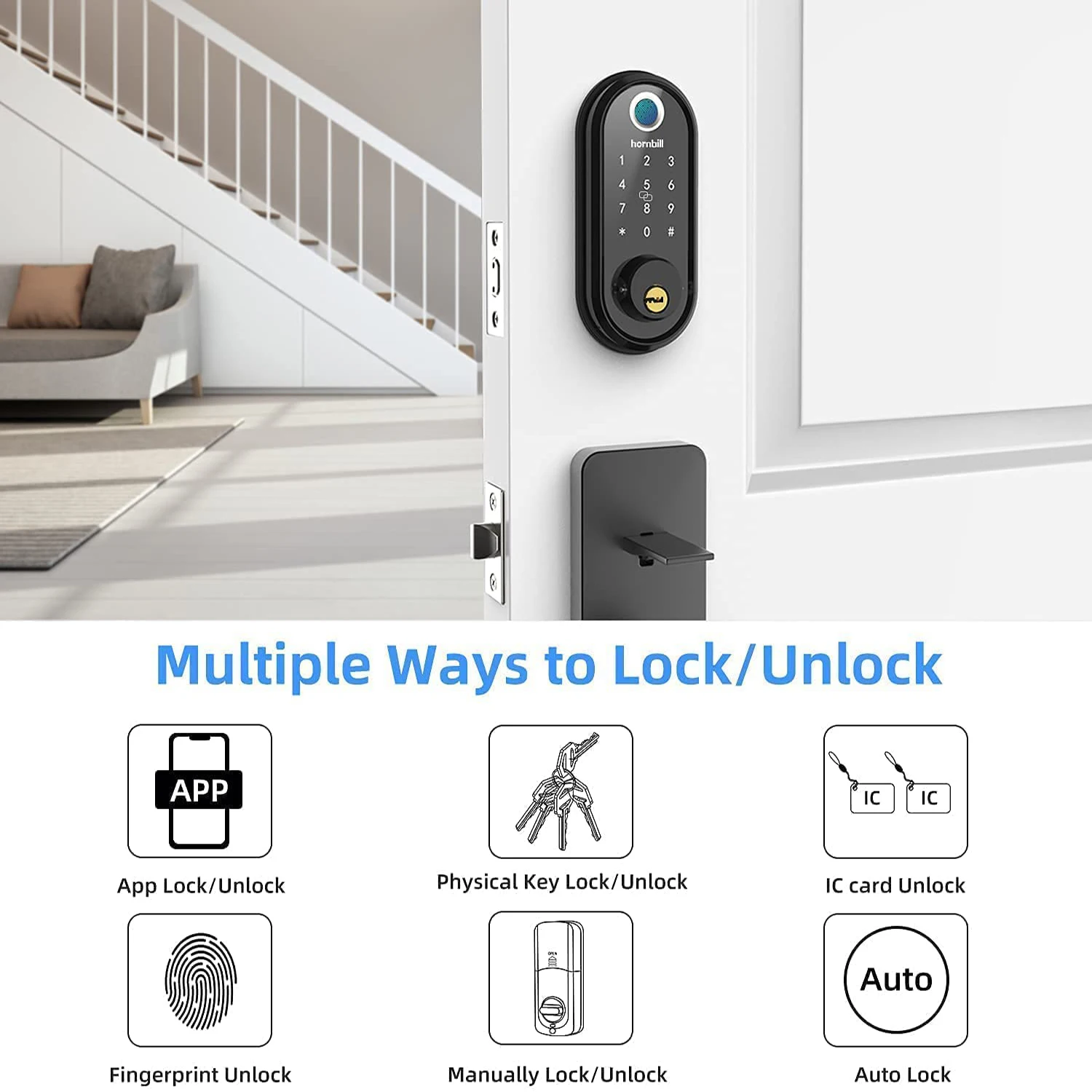 Hornbill Biometric Fingerprint Smart Door Lock Wifi Keyless Entry Front Door Locks Electronic Keypad Unlock For Home Office Safe images - 6