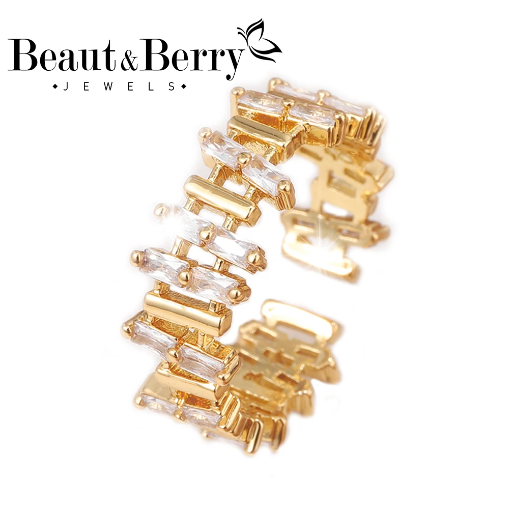 

Beaut&Berry Women's Irregular Cutout Rings Copper Zircon Open Rings Bohemia Party Office Gift Wedding Accessories Trendy Jewelry