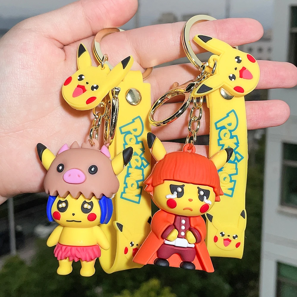 

Pikachu Pokemon Cos Demon Slayer Action Figure Kamado Nezuko Anime Pokemon Fashion Keychain Bag Keyring Pendant Birthday Gifts
