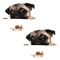 2x funny cute pet pug dog snail 3d car window decals home wall sticker decoration