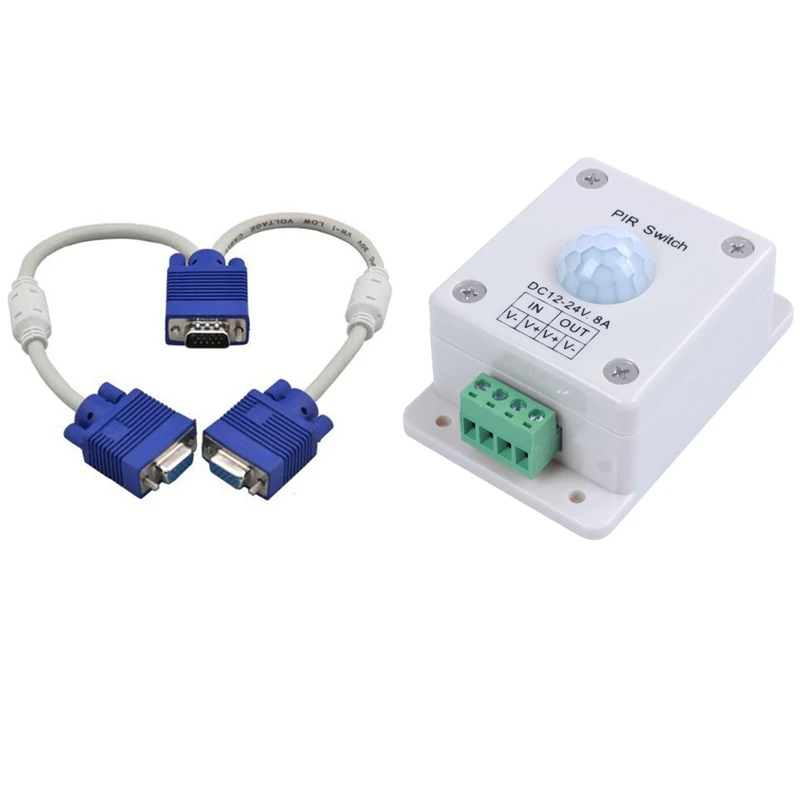 

1 Pcs LED Lighting Motion Activated Sensor Switch & 1 Pcs VGA Splitter Cable Computer To Dual 2 Monitor Adapter