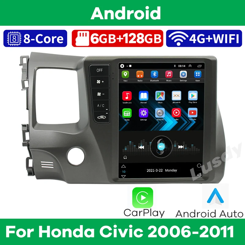 

Автомобильный мультимедийный плеер, 9,7 дюймов, Android 12, радио, GPS-навигация для Honda Civic 2006-2011, автомобильный стерео-видеопроигрыватель с экраном
