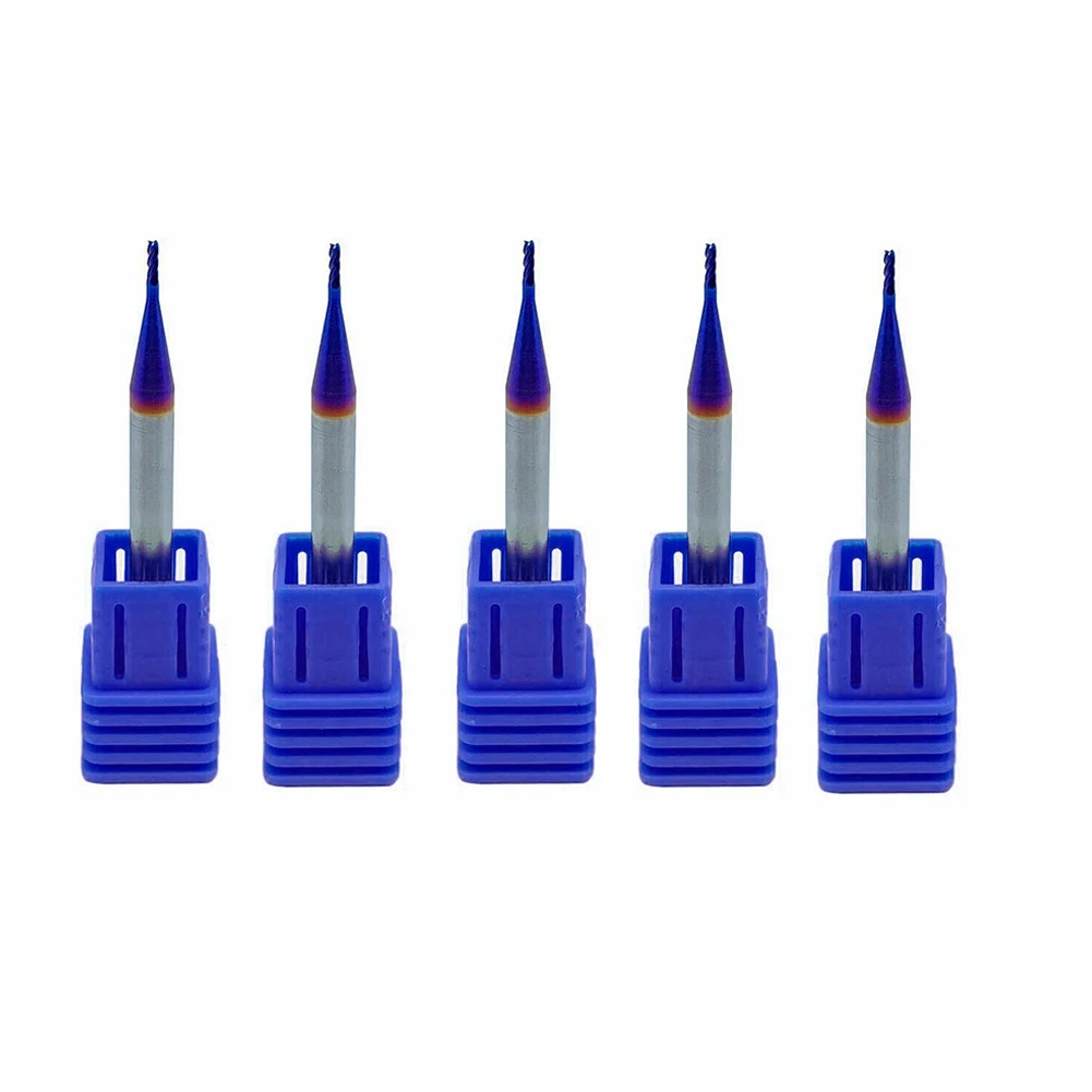

5Pcs D1×4×3×50-4F 1mm HRC65 Nano Blue Coating Carbide Square End Mill Milling Cutter Mirco Carbide CNC Engraving Bit Woodworking