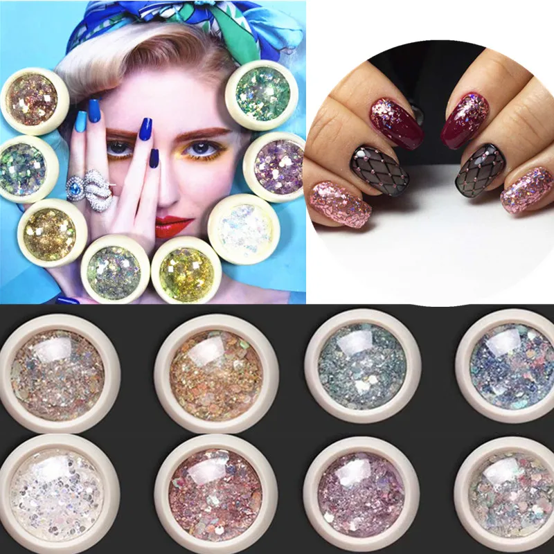 

8Colors DIY Nail Art Paillettes Decoration Material Laser Glitter Irregular Sequins Women Nail Polish Fashion Manicure Tools