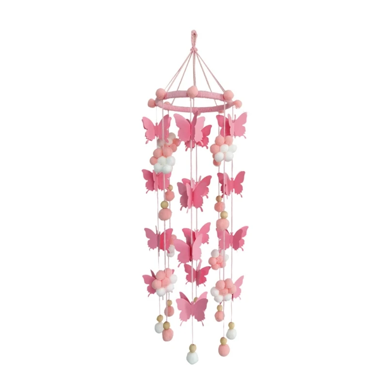 

D7WF Baby Crib Wind Chime Butterfly Hair Ball Rattle Newborn Cot Pendant Infants Room Decoration