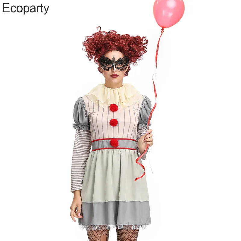 

ECOPARTY IT Movie Pennywise Cosplay Creepy Scary Clown Costume for Women Teen Girls Halloween Costumes Carnival Party Dress 20