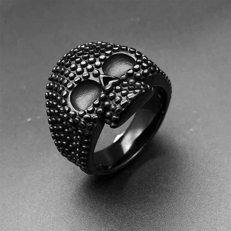 

Europe America Personality Retro Style Ring Men Women Lady Stainless Steel Engraved Skull Motorcycle Wide Rings US8-US12