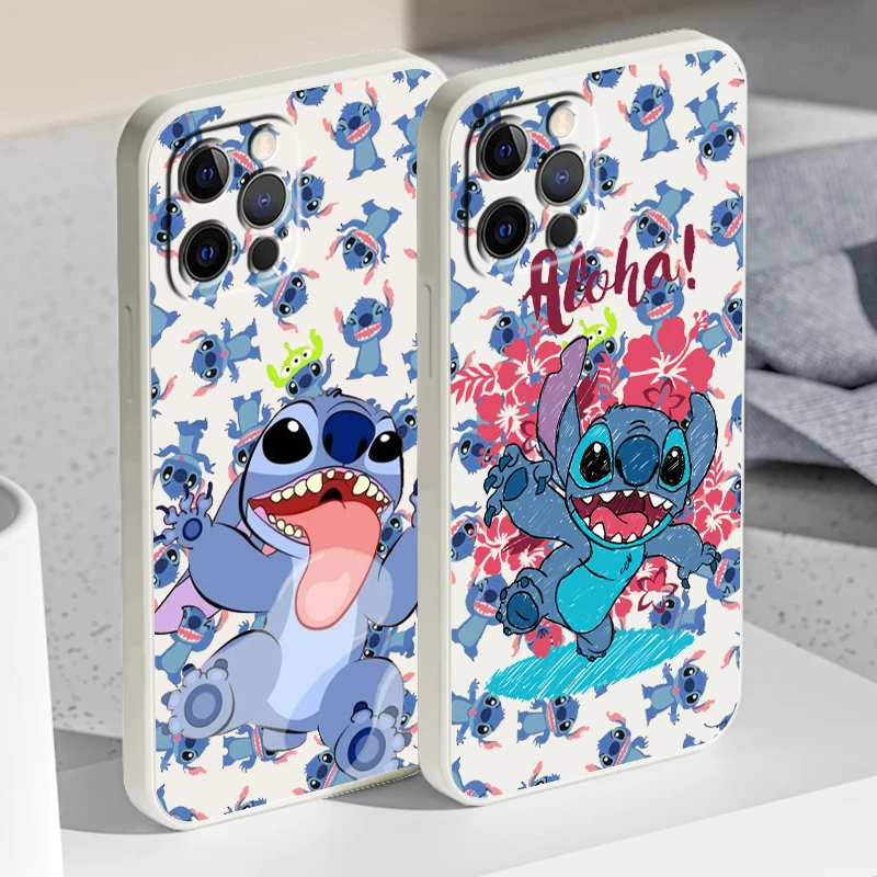 

Disney Stitch Cool Cartoon Liquid Rope Phone Case For Apple IPhone 14 13 12 Mini 11 Pro XS MAX XR X 8 7 Plus SE Soft Cover