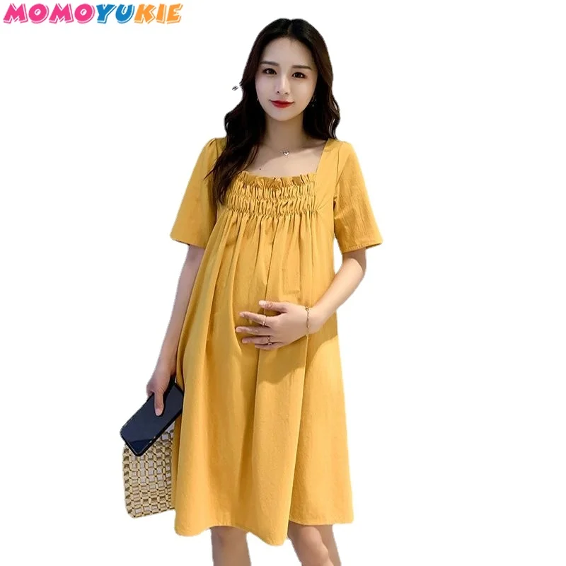 Chiffon Loose Maternity Party Dress Sweet Lovely Hollow Out Clothes for Pregnant Women Fashion Summer Pregnant Woman Pleated