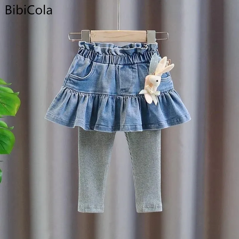 

Детская джинсовая юбка-штаны с фальш-вставкой новые тонкие леггинсы для девочек весна-осень Модная Джинсовая юбка для маленьких девочек