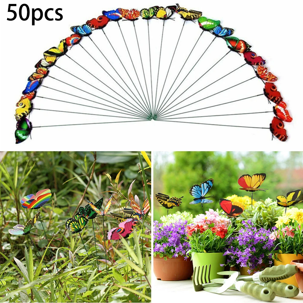 

50pcs 25*4cm Butterfly Stakes Outdoor Yard Planter Flower Pot Bed Garden Decor Yard Garden Supplies Yard & Garden Decoration