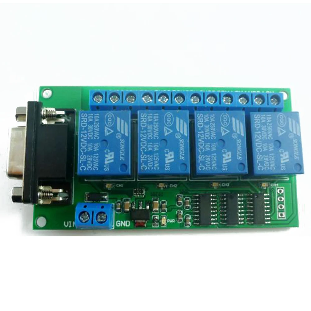 

4 Channel RS232 Relay Board DC 12V PC USB UART DB9 Interface Relay Module Serial Port Remote Control Switch for Motor Garage