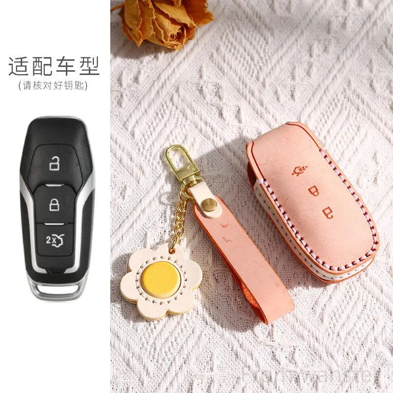 

Leather Car Key Case Key Fob Cover Smart Key Bag for Ford Focus 3 4 ST Mondeo MK5 Mustang F-150 Explorer Edge Fiesta Kuga MK3 4
