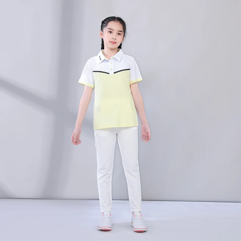 TTYGJ golf summer sports short-sleeved T-shirt men and girls quick-dry Slim color-fitting lapel youth sports tops