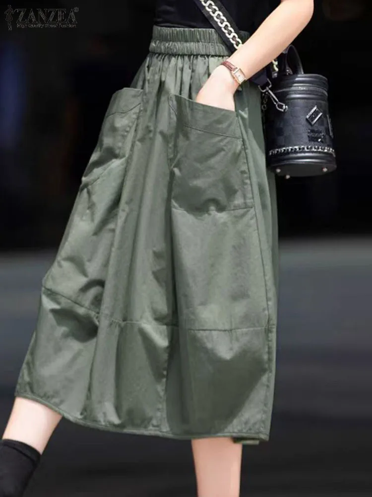 ZANZEA Женская прямая повседневная юбка из полиэстера длиной до середины икры с