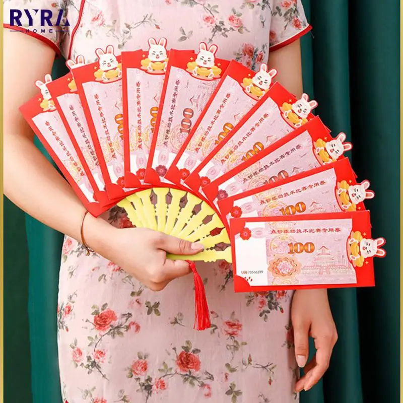 

6/8/10 Cards Chinese New Year Red Envelopes Fan Shape Hongbao Chinese Spring Festival Red Pockets Best Wish Lucky Money Pockets