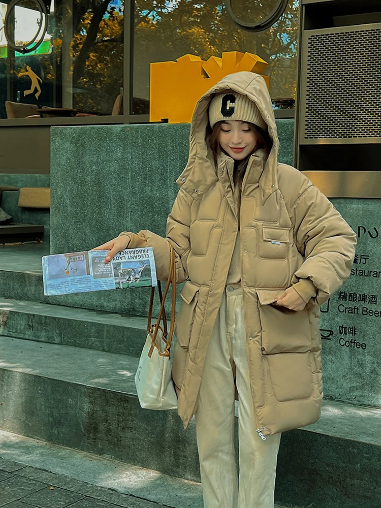 AOSSVIAO 2022 Casual Loose Hooded Parkas Winter Jacket Women Fashion Solid Thick Long Coat Women Elegant Cotton Padded Clothes