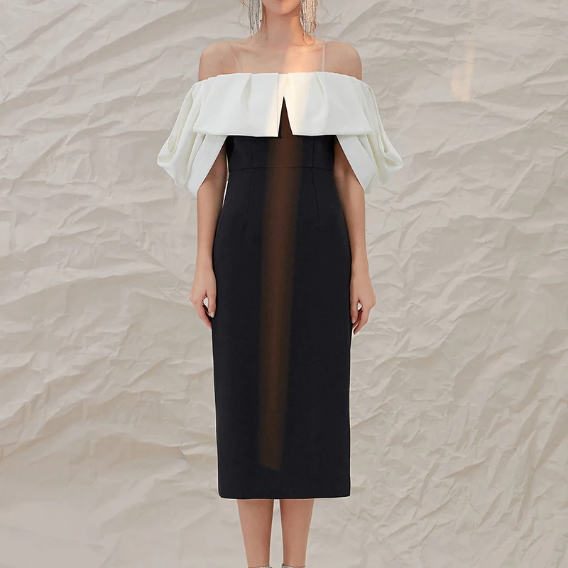 

Черное элегантное женское платье с вырезом лодочкой и высокой талией в стиле пэчворк, женская одежда, деловые винтажные платья для женщин Xl