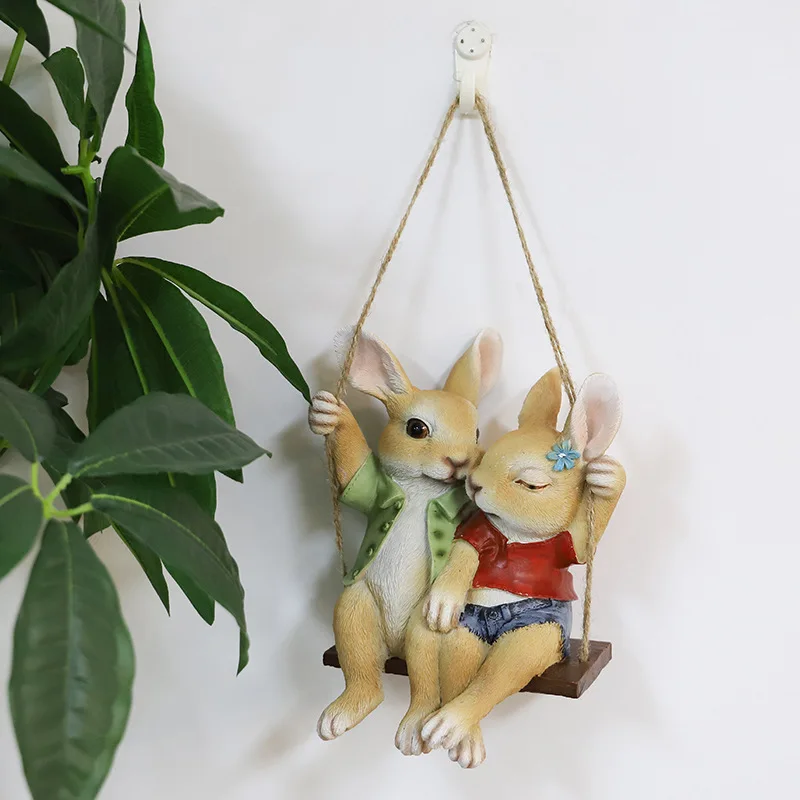 

Качели, имитация подвесного кролика, скульптура, качели из смолы для сада, животные, веревка из пеньки, подвесные украшения, декор для двора, балкона, порога