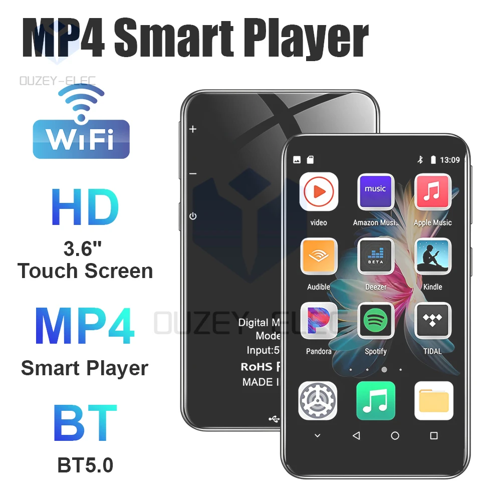 MP4-плеер 3,6-дюймовый сенсорный экран Bluetooth WiFi MP3 MP4 Музыкальные плееры с Spotify Android Streaming поддерживает иврит