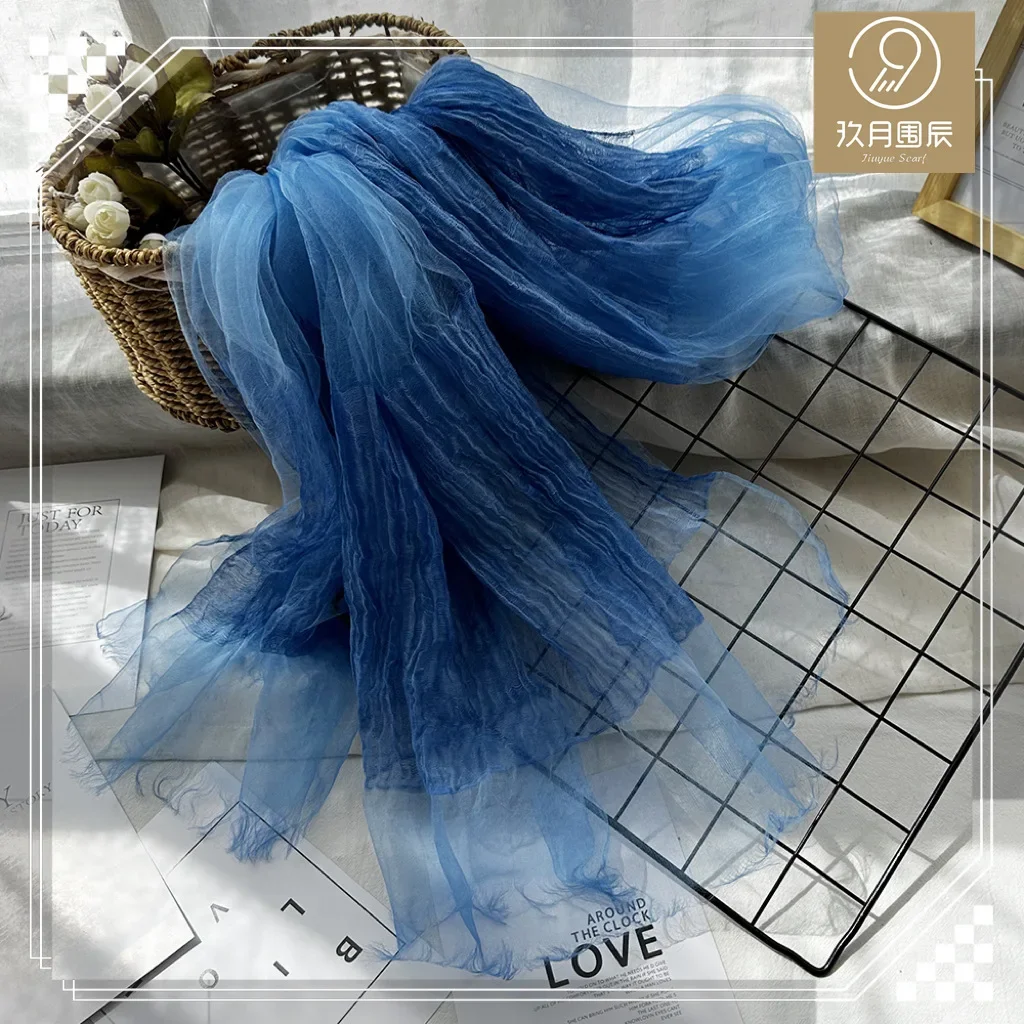 Однотонный шелковый хлопковый шарф женский новый осенний элегантный и