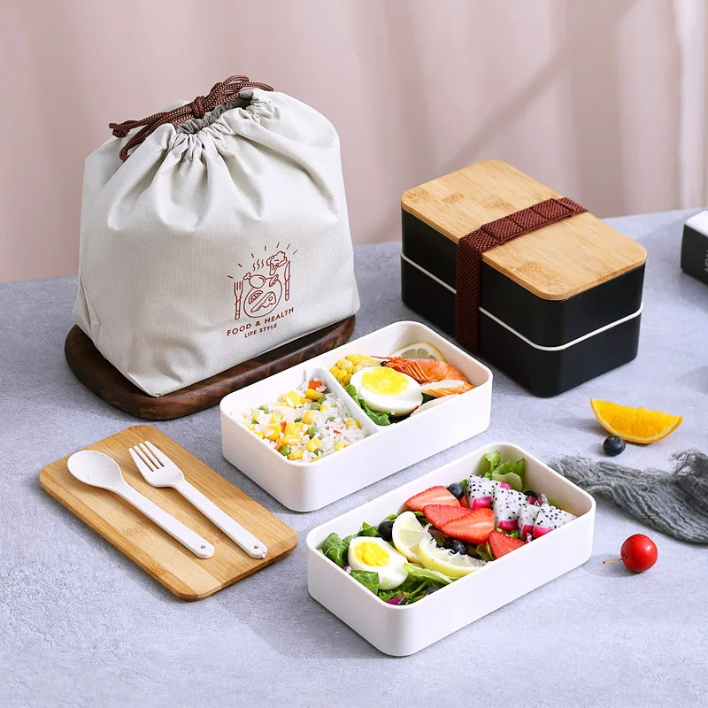 

Double-deck Lunch Box for School Children Portable Accesorios Meal Prep Containers Microwave Oven Children Work Snack Tableware