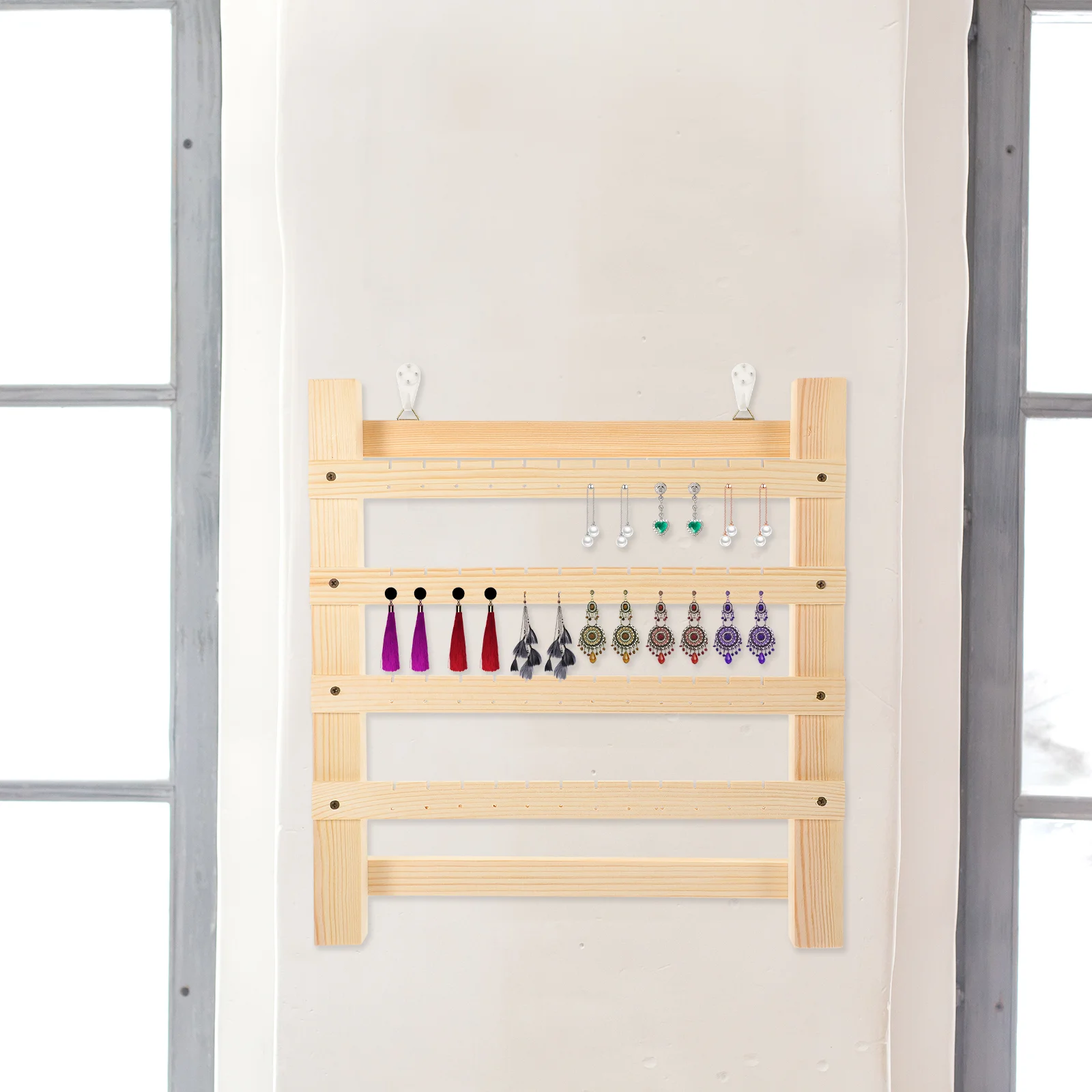 

Wall Hanging Earring Organizer Wooden Jewelry Display Rack Ear Studs Display Holder