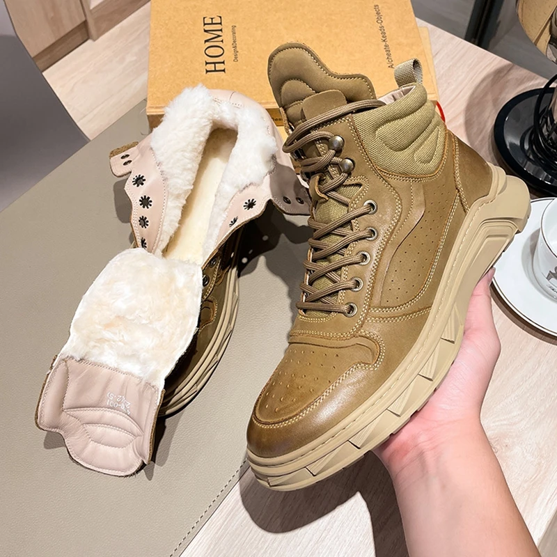 

Мужские зимние ботинки ENIOUSS из 100% натуральной кожи ручной работы, осенне-зимние теплые ботинки с шерстью, Модные Качественные кожаные ботин...