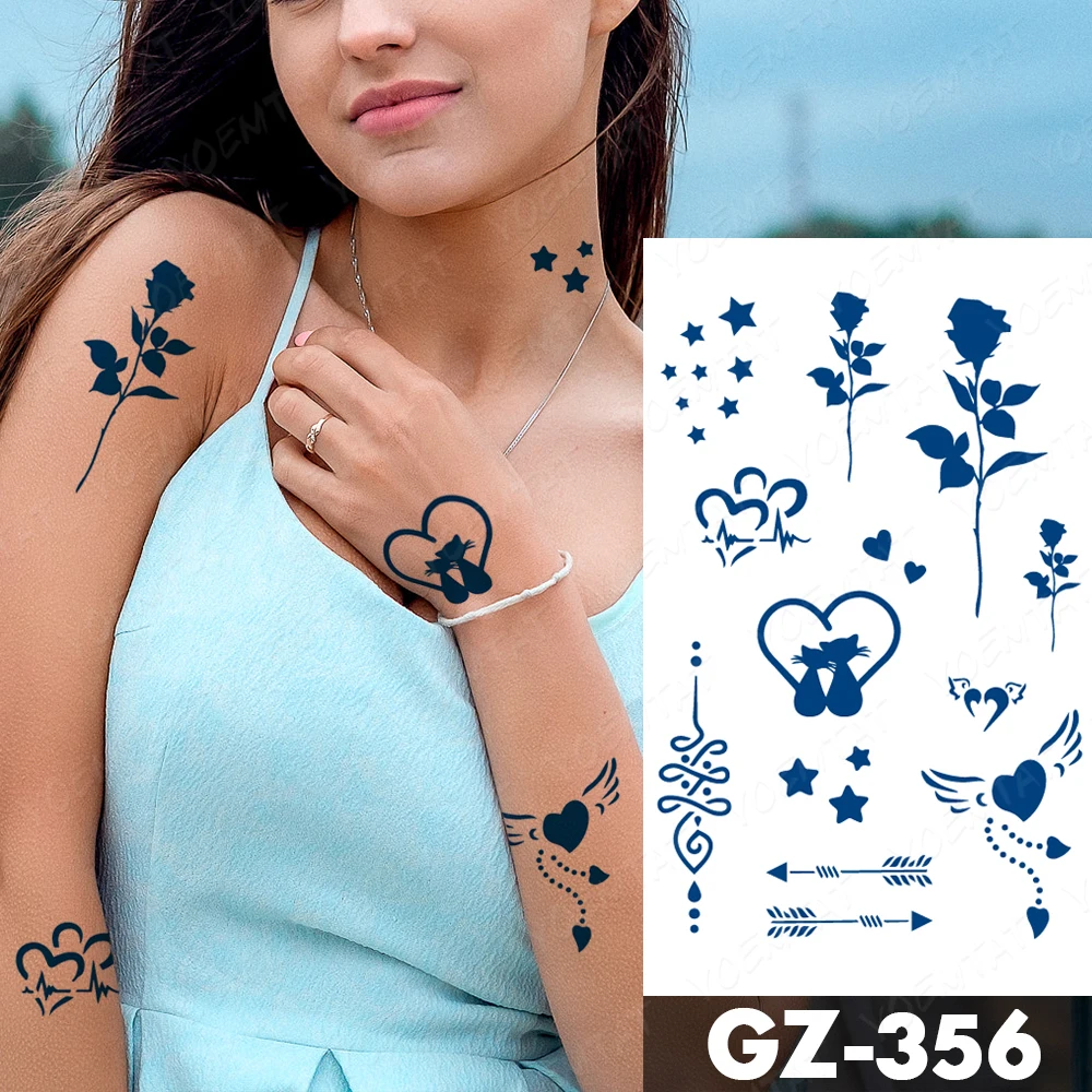 

Semi-Permanent Waterproof Temporary Tattoo Sticker Star Rose Love Arrow Juice Lasting Ink Body Art Genipin Herbal Fake Tattoos