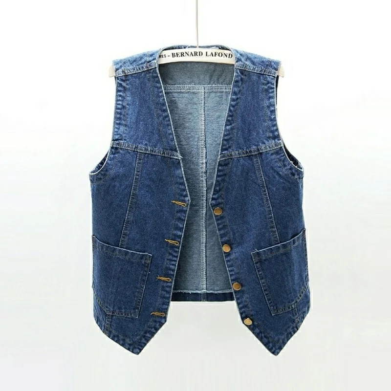 

Women Chic Simple All-match Denim Jackets Vests 2023 Spring Summer BF Style Sleeveless Student Teens Cropped Basic Outwear New