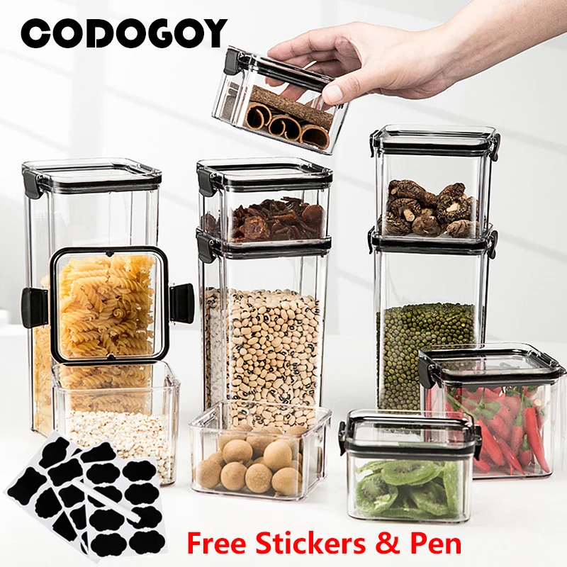 

Пластиковые контейнеры для хранения пищевых продуктов, герметичные банки для домашних животных, Кухонный Контейнер для хранения, прозрачн...