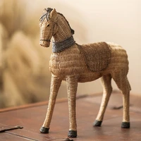 nordic rattan pattern horse resin statue living room porch ornaments resin horse sculpture model modern crafts home decoration