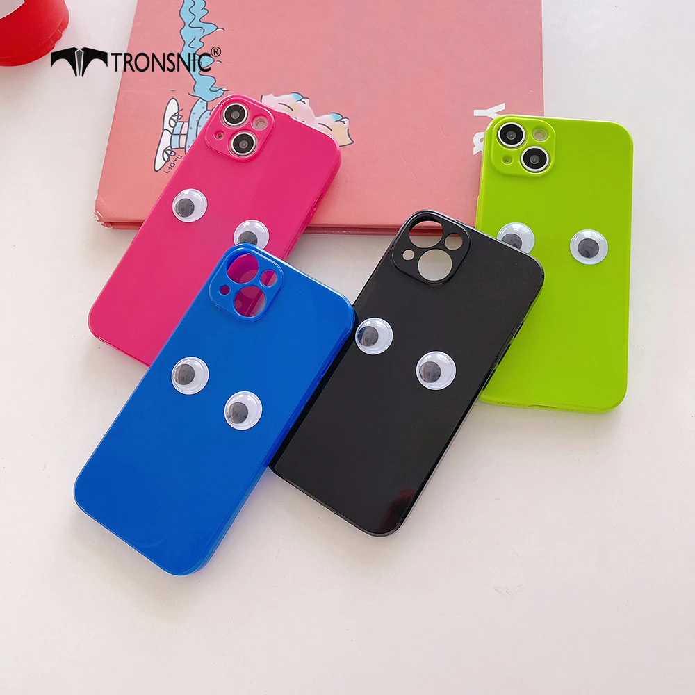 

Cartoon 3D Eye Jelly Soft Phone Case For iPhone 13 12 11 Pro XS Max X XR 8 7 6 Plus SE 2020 Funny Gift Cute Plain Pink TPU Cover