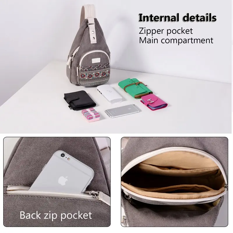 Mini Backpack  Gray Sling Bag for Women Crossbody Shoulder Bag Small Canvas Backpack for Traveling