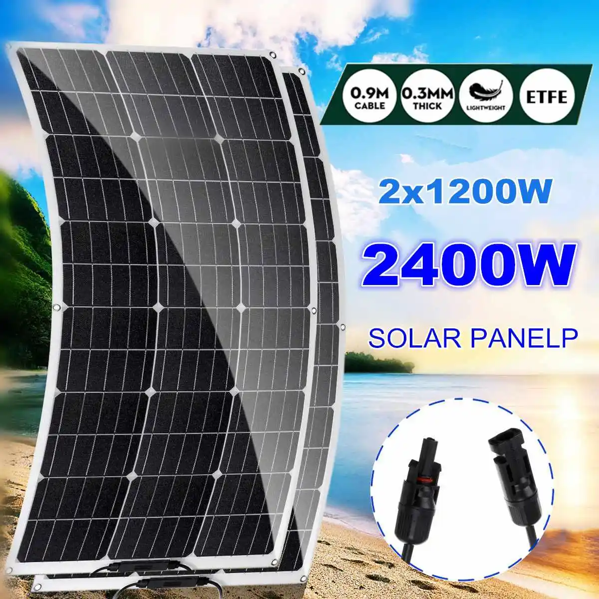 

2400W 1200W Solar Panel Flexible Solar Cell 18V ETFE DIY Cable Waterproof Outdoor Car RV Rechargeable Power System For Car RY
