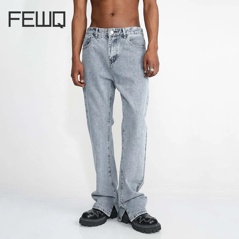 

FEWQ Men New Niche Design High Street Korean Edition Split Straight Leg Jeans All Seasons Versatile Trendy Casual Pants 24X1050