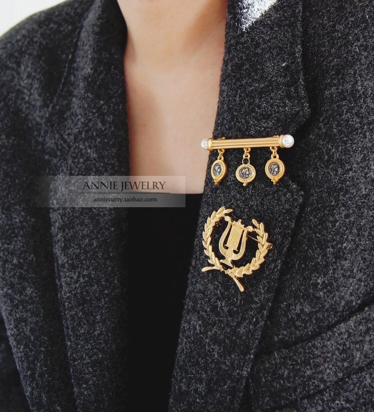 

Ретро пшеничная Гарпа венок форма одна линия жемчужная монета кулон с портретом брошь