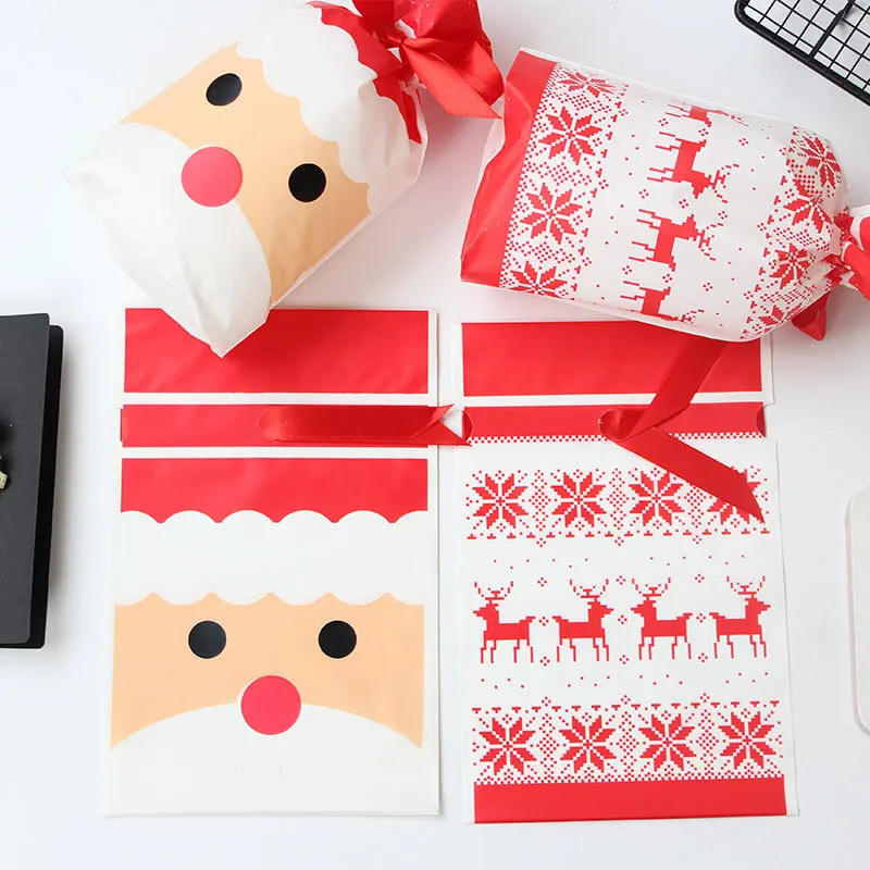 

3/10pcs Christmas Candy Gifts Bag Xmas Packaging Plastic Bag Christmas Decor for Home New Year 2022 Decor Navidad 2021 Gift Bag