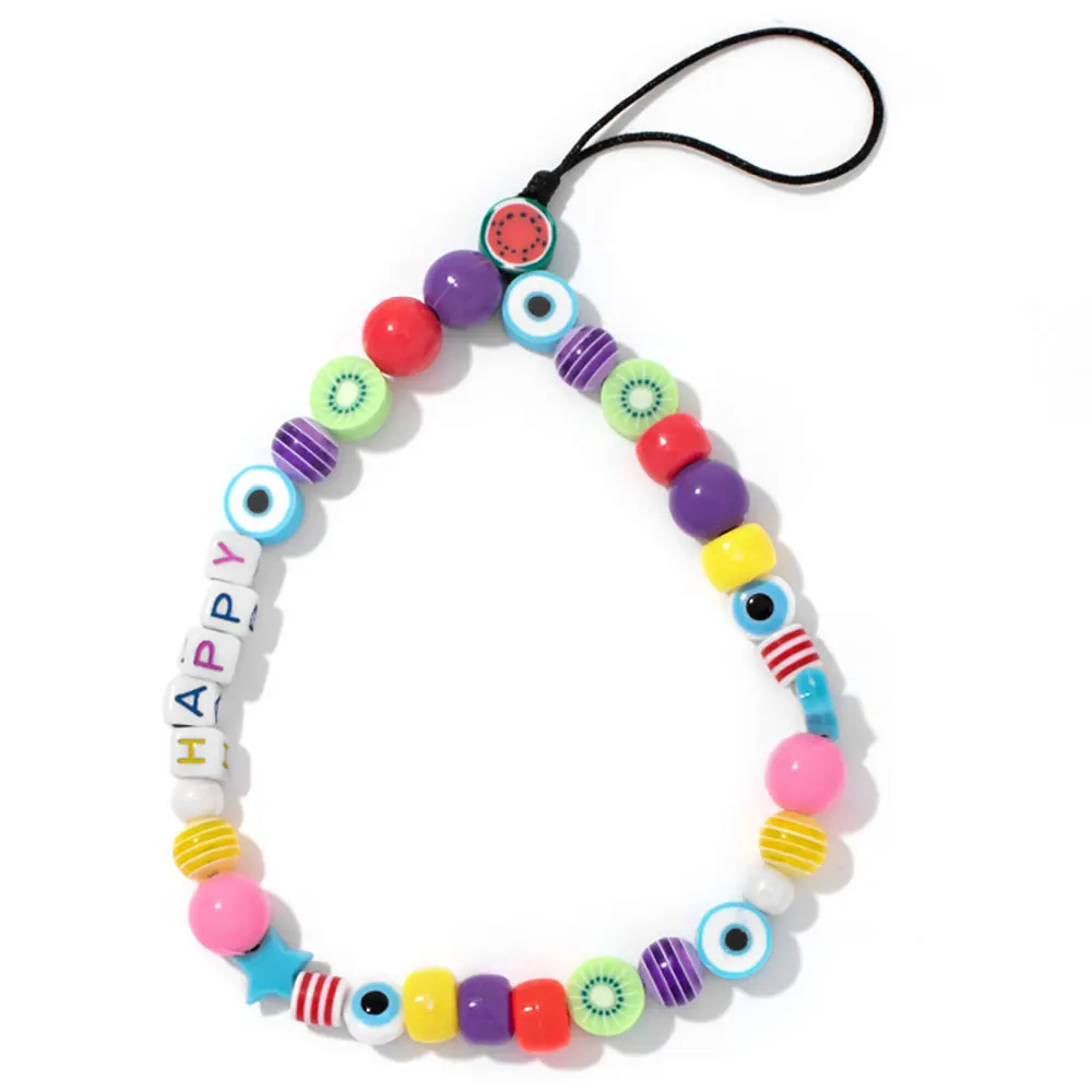 

New Summer Colorful Clay Mobile Phone Chain Lanyards for Women Girls Bohemia Phone Case Hanging Cord Jewelry Boho Gifts