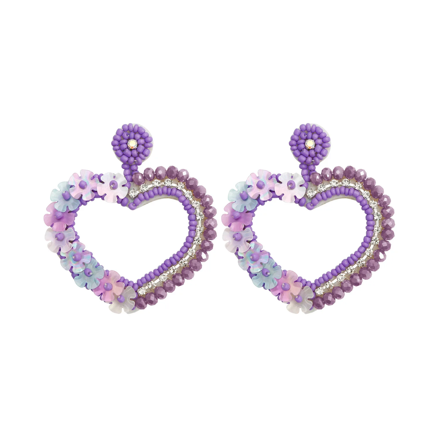 

2023 New Sequins Crystal Heart Hollow Earrings Valentine's Day Heart Earrings Japanese Rice Beads Beautiful Earrings